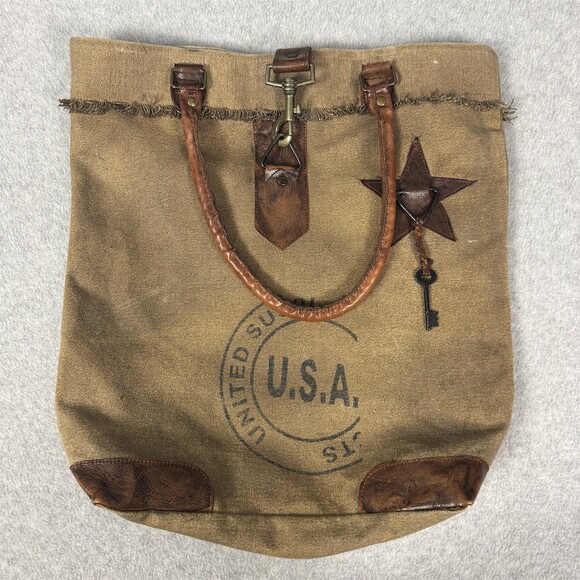 Mona B Handbags - Mona B Womens Large Canvas Tote Bag Tan Distressed